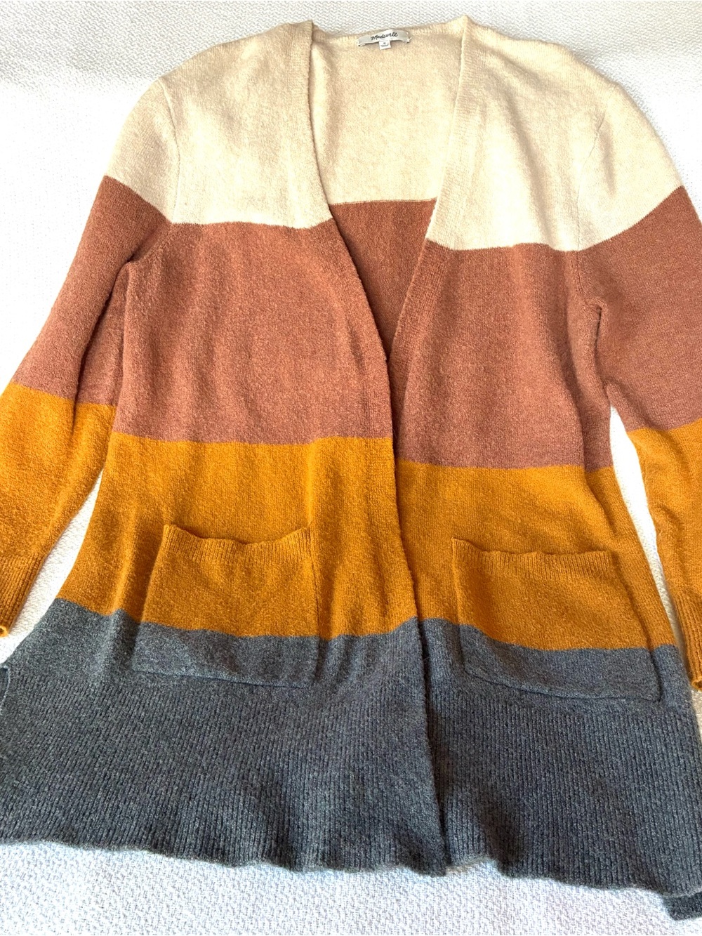 Madewell Women’s M Wool Alpaca Blend Long Colorblock Cardigan Sweater